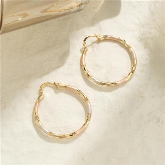 18K Gold Plated Hollow Carved Geometry Huggie Hoop Earrings - Picture 6 of 6